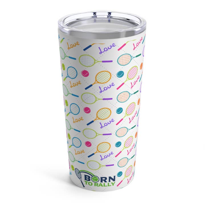 Born to Rally - Venta al por mayor Vaso termo - Vaso de tenis de 20 onzas, Love Rackets, taza de viaje