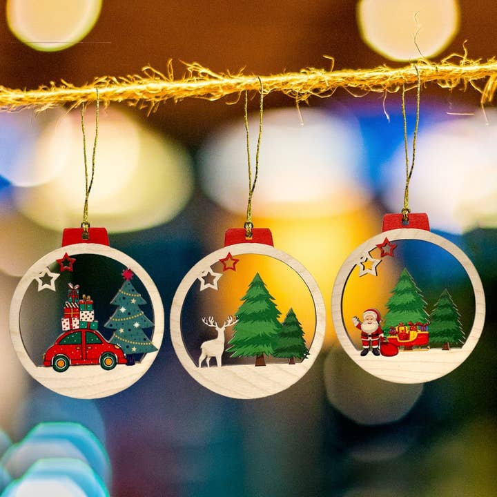 Ornements de Noël en bois faits à la main | Lot de 3 pour la vente par Zwende