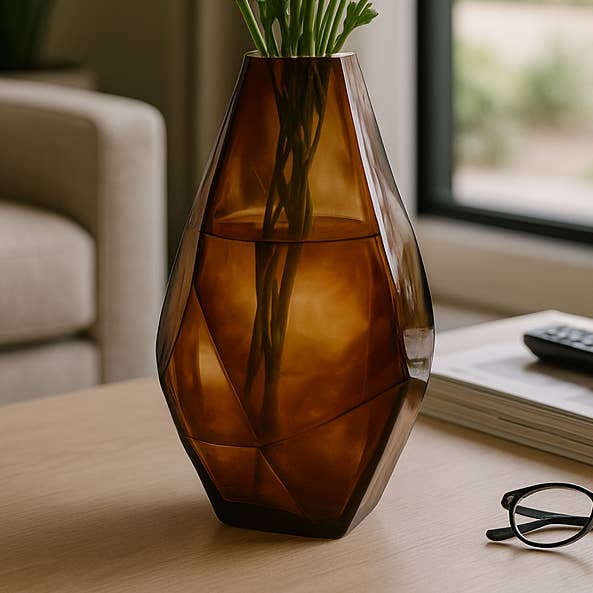 Glass Large Geometric Decorative Vase - Brown, 12 in. for wholesale by Sagebrook Home