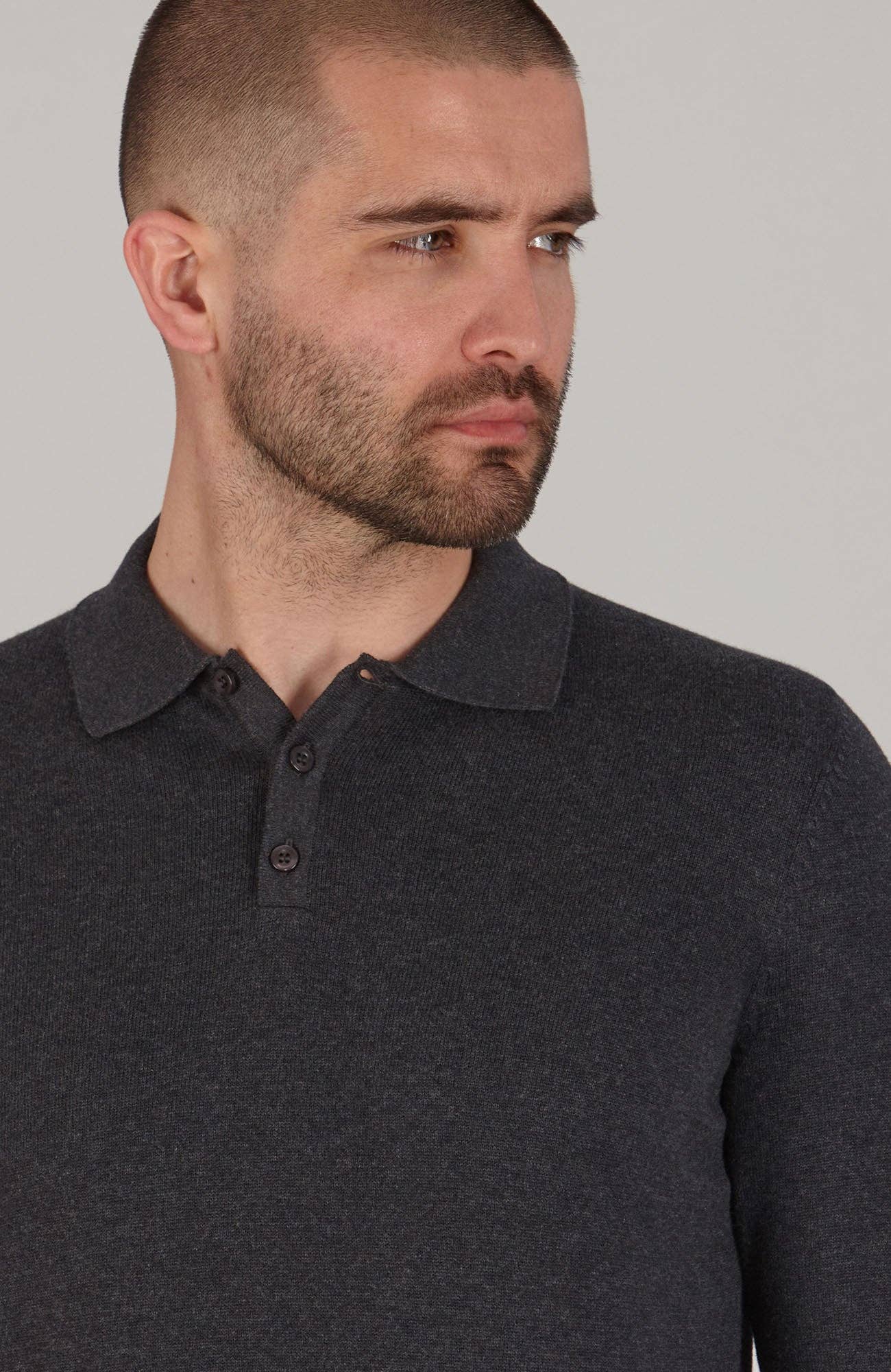 Paul James Knitwear – wholesale Polo – Men’s – Mens Lightweight Cotton Long Sleeve Knitted Polo Shirt4