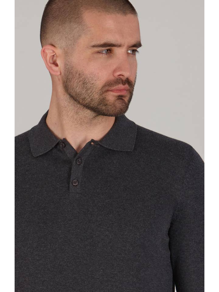 Paul James Knitwear – wholesale Polo – Men’s – Mens Lightweight Cotton Long Sleeve Knitted Polo Shirt4