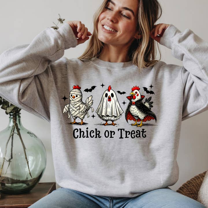 Küken oder Leckerli Sweatshirt – Lustiges Halloween-Huhn-Design für den Großhandel von TheWorldOfMYes