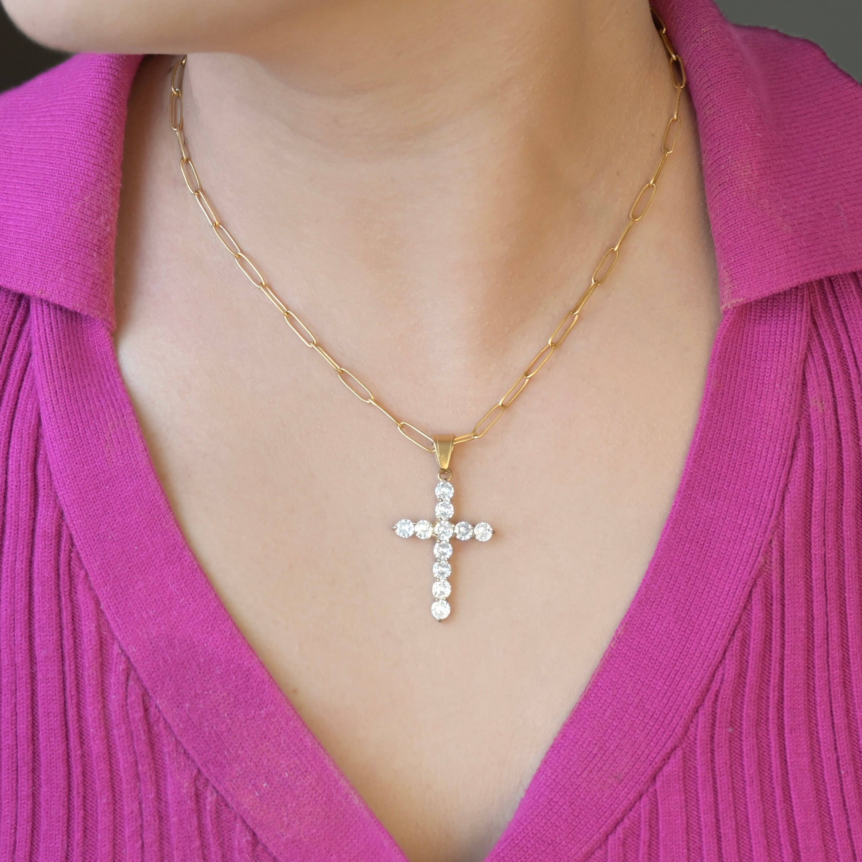 Blueyejewelry - Wholesale Pendant/Charm Necklace - Diamond Cross Necklace - Tarnish-free CZ Cross Pendant 4