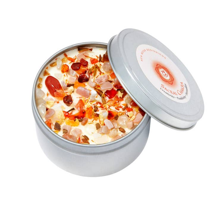 New Moon Beginnings - Wholesale Travel Candles - Crystals & Herb Energy Candles 8oz Tin Soy Candles Handmade44
