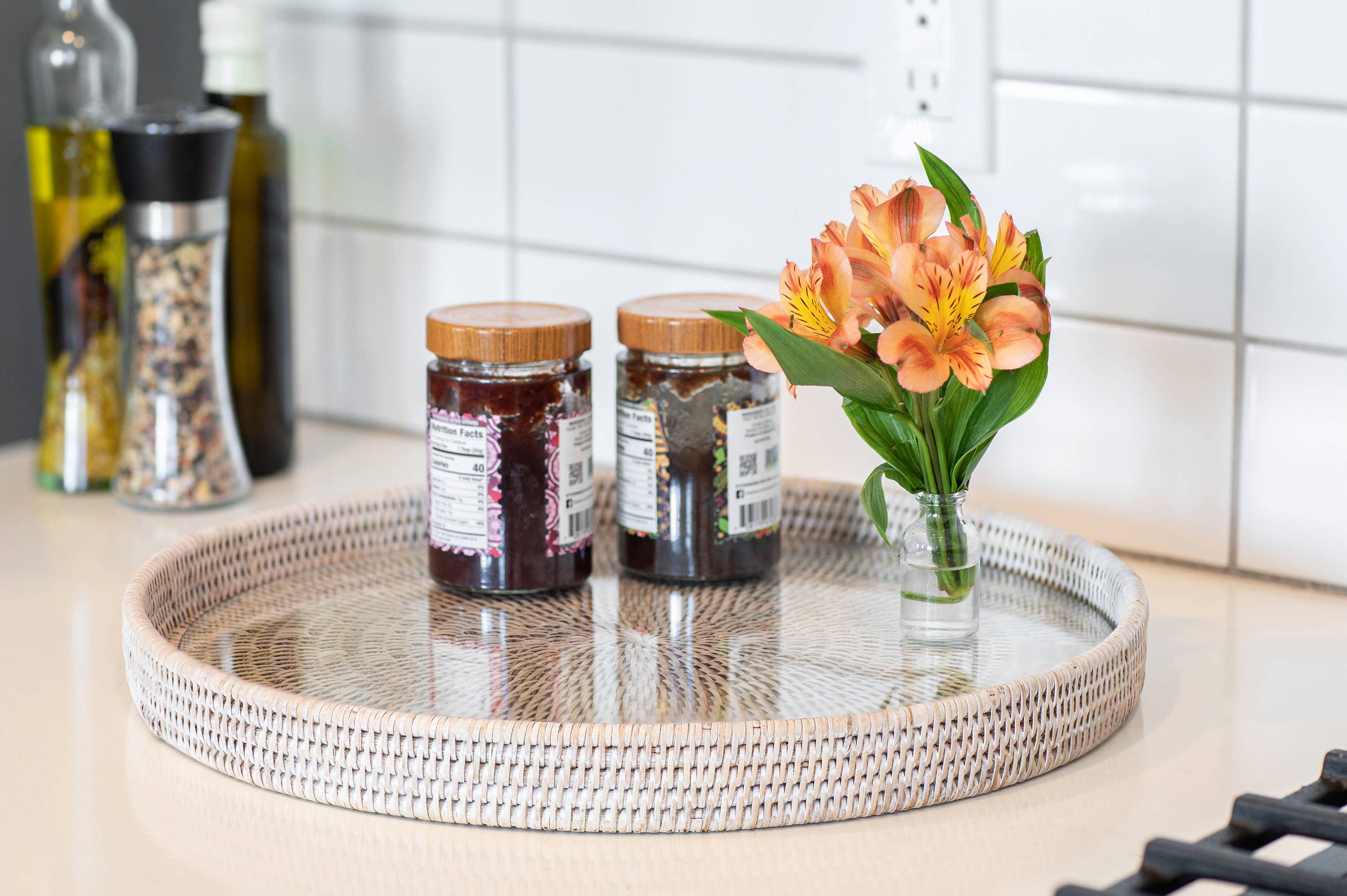 Artifacts Trading Company - Wholesale Serving Tray - Rattan Round Serving-Ottoman Tray with Glass Insert8