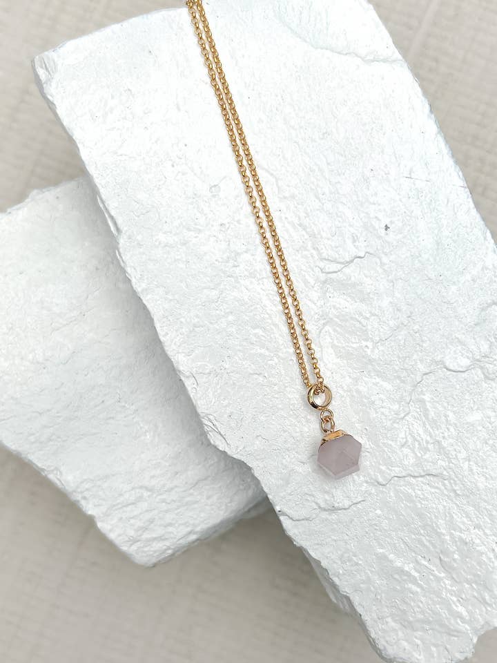 Rose Quartz Nuggets Gold Plated Gemstone Crystal Necklace for wholesale by Roc Jewellery