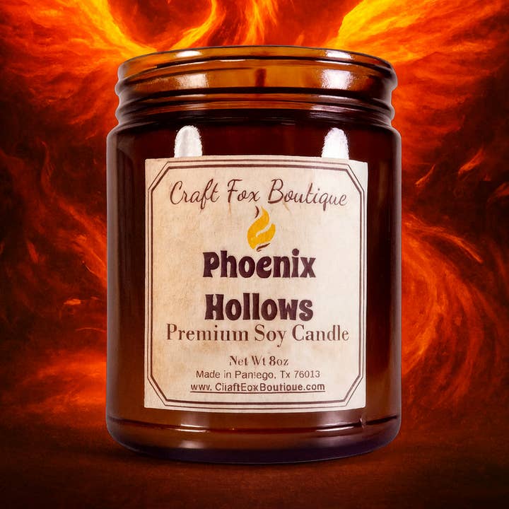 Phoenix Hollows 8oz Soy Candle for wholesale by Craft Fox Boutique