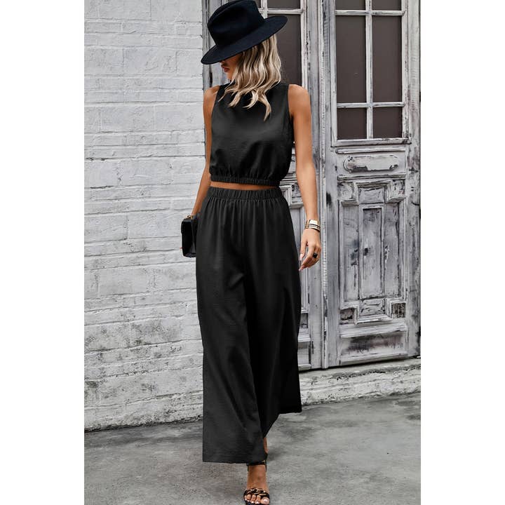 khaki Two Pieces Side Open Pockets Sleeveless Sets for wholesale on Faire