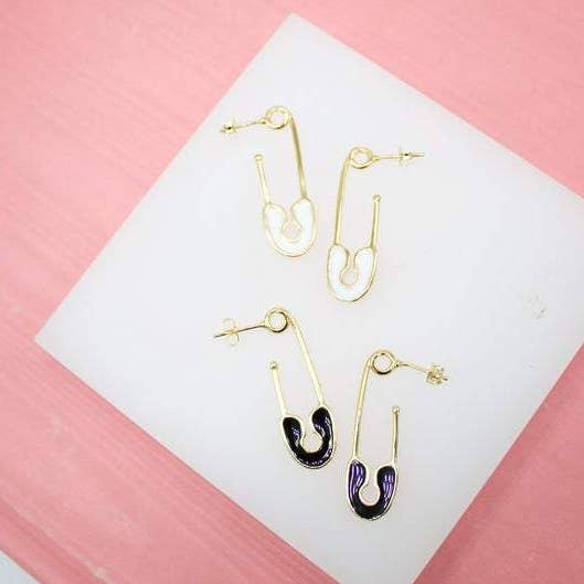 MIA Jewelry - Vendita all'ingrosso Orecchini pendenti - Orecchini a bottone con spilla da balia in smalto multicolore riempito in oro4