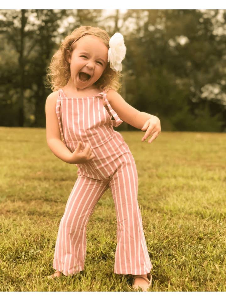 Bailey's Blossoms - Wholesale Jumpsuit - Baby - Kellyn Bell Bottom Suspender Jumpsuit - Mauve Stripe