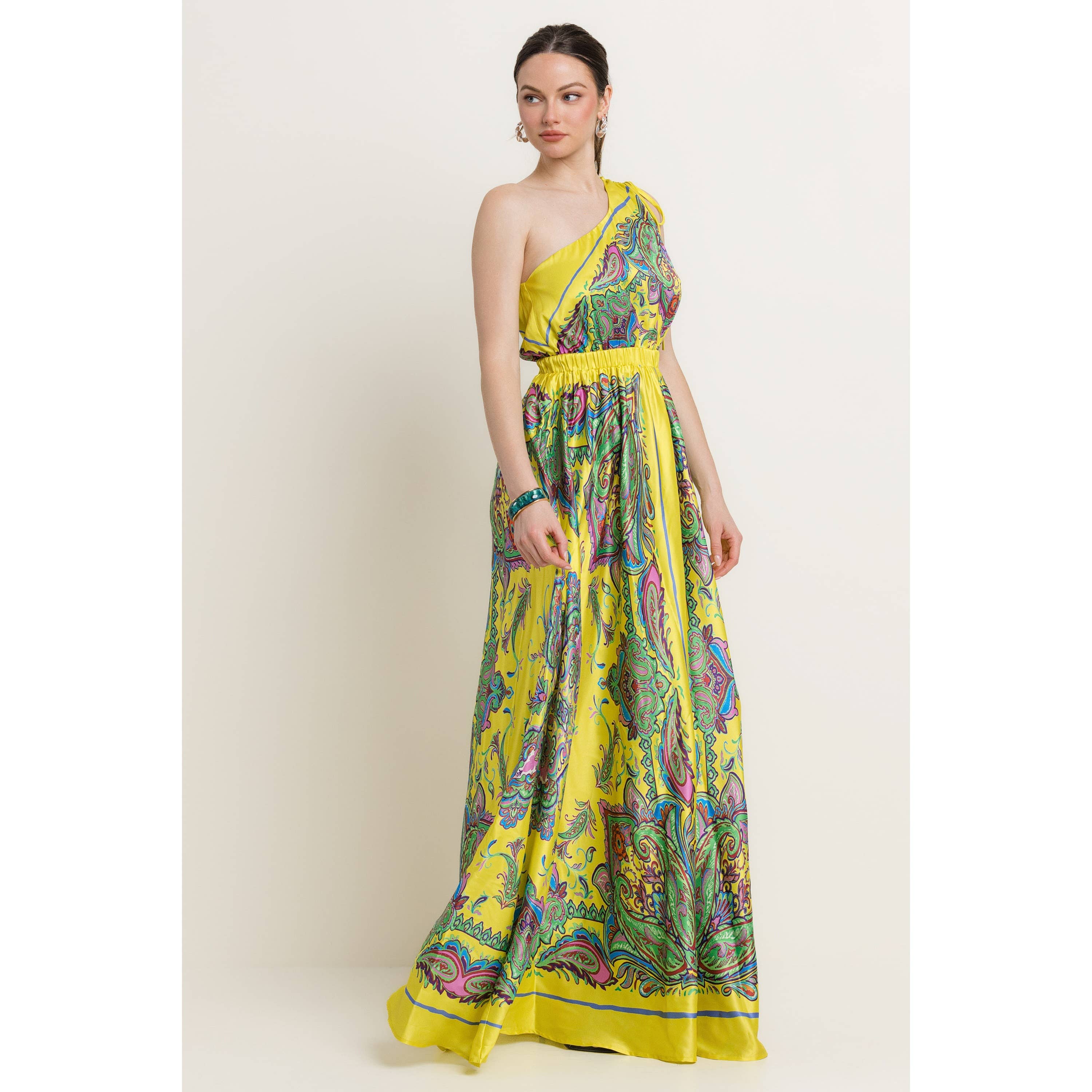 The Sang - Wholesale Dress - Women's - SATIN BORDER PRINT ONE SHOULDER MAXI DRESS8