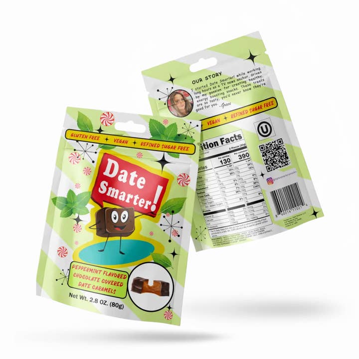 Date Smarter! - Wholesale Chocolate Covered Sweets - Peppermint Chocolate Covered Date Caramels - Case of 120