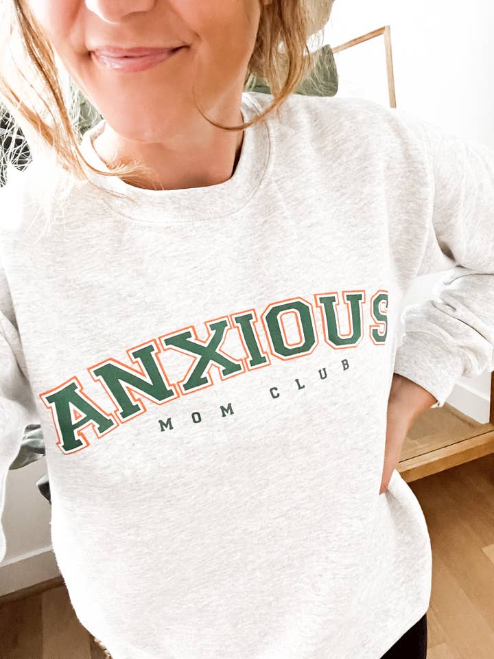 Anxious Mom Club Crewneck - Grey for wholesale by Good Morning Baby