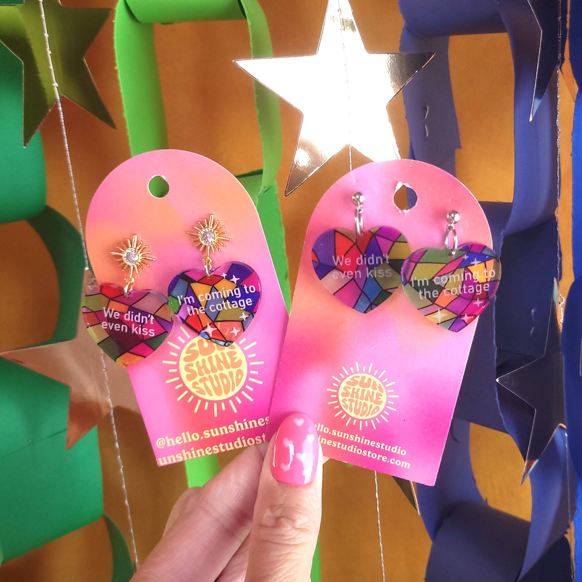 Sunshine Studio - Wholesale Dangle Earrings - Heated Rivalry Stained Glass Quote Earrings7