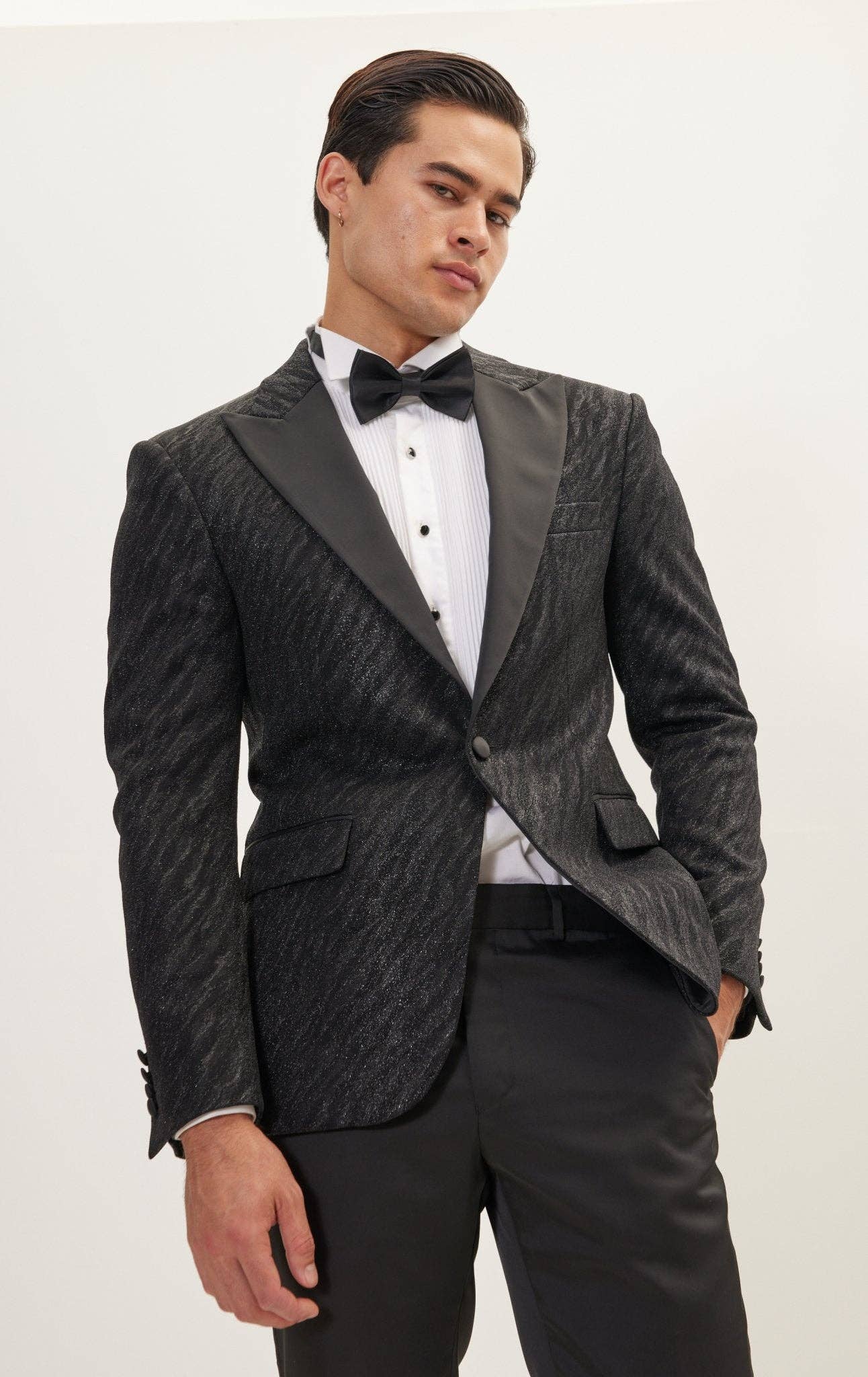 Men's Zebra Texture Peak Lapel Glitter Tuxedo Jacket- Black for wholesale on Faire0