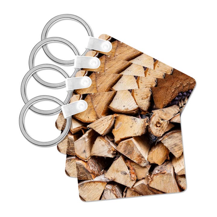3dRose - Wholesale Keychain - Unisex - 3dRose, Pile of chopped birch firewood, Key Chain