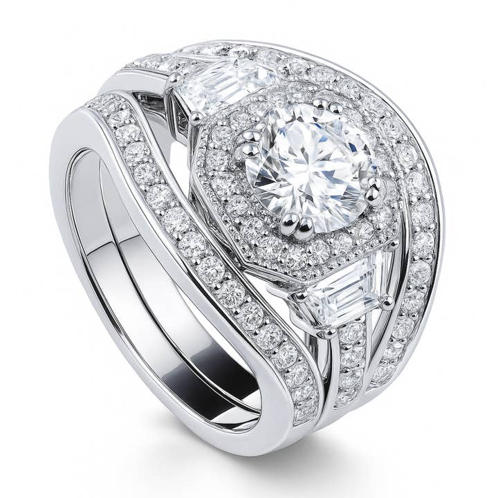 BERRICLE Sterling Sølv Halo CZ Forlovelsesringsæt for engroshandel hos BERRICLE