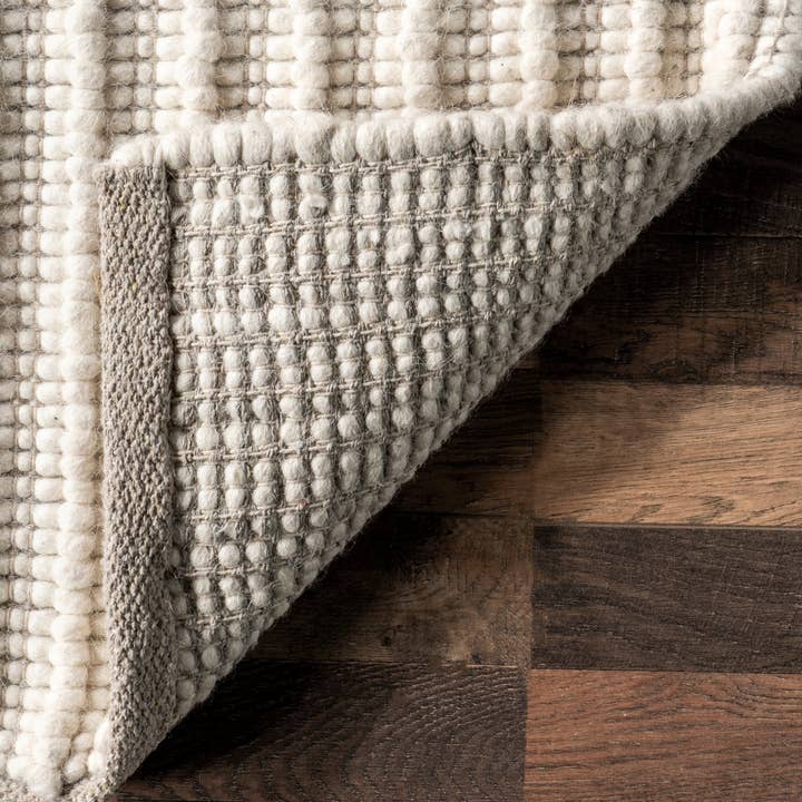 Ivory Dorene Contemporary High-Low Striped Wool Area Rug for wholesale on Faire5