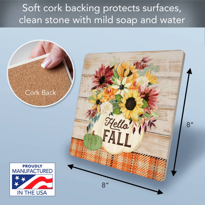 CounterArt/Highland Home/Thirstystone - Vendita all'ingrosso Sottopentola - Sottopentola in ceramica "Hello Fall" 8" quadrato5