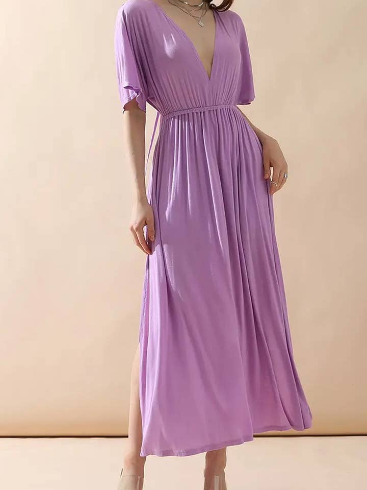 ACCITY - Wholesale Dress - Women's - V-Neck Short Sleeve Back Bow Empire Dress2