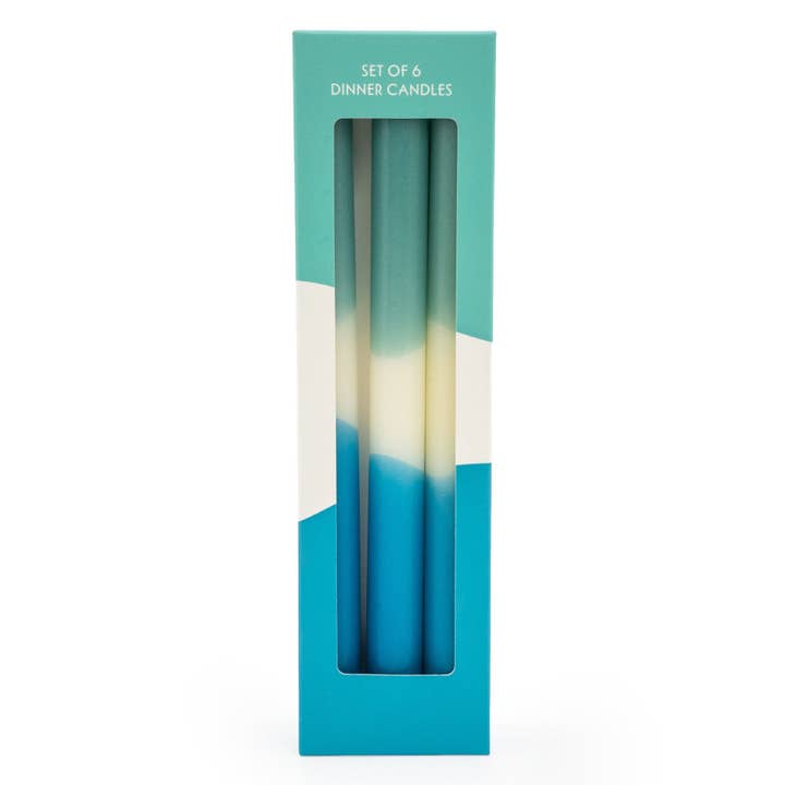 Set of 6 Dinner Candles Two Tone Teal in Box 6PK for wholesale by Candlelight Products Ltd