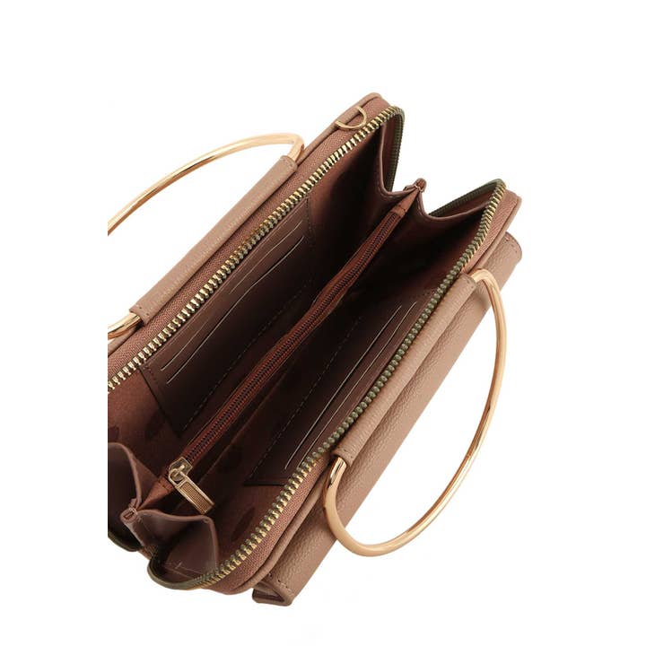 anbfashion - Wholesale Top Handle Bag - Women's - RECTANGULAR BAG WITH V ACCENT AND METAL HANDLE 423