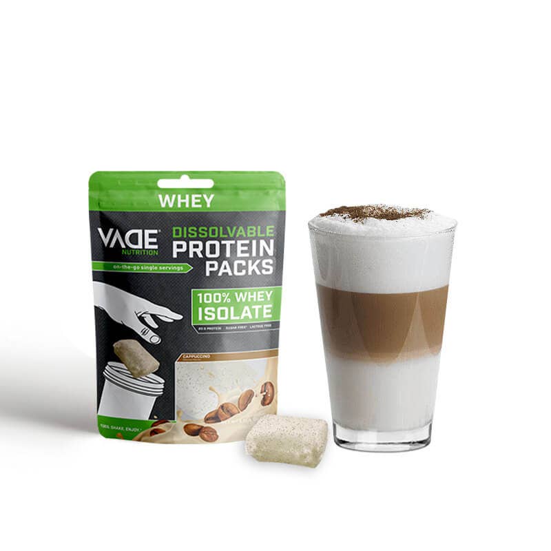 VADE Nutrition Dissolvable Protein Packs - 100% Whey Isolate Protein Powder  Cappuccino - Low Carb, Low Calorie, Lactose Free, Sugar Free, Fat Free