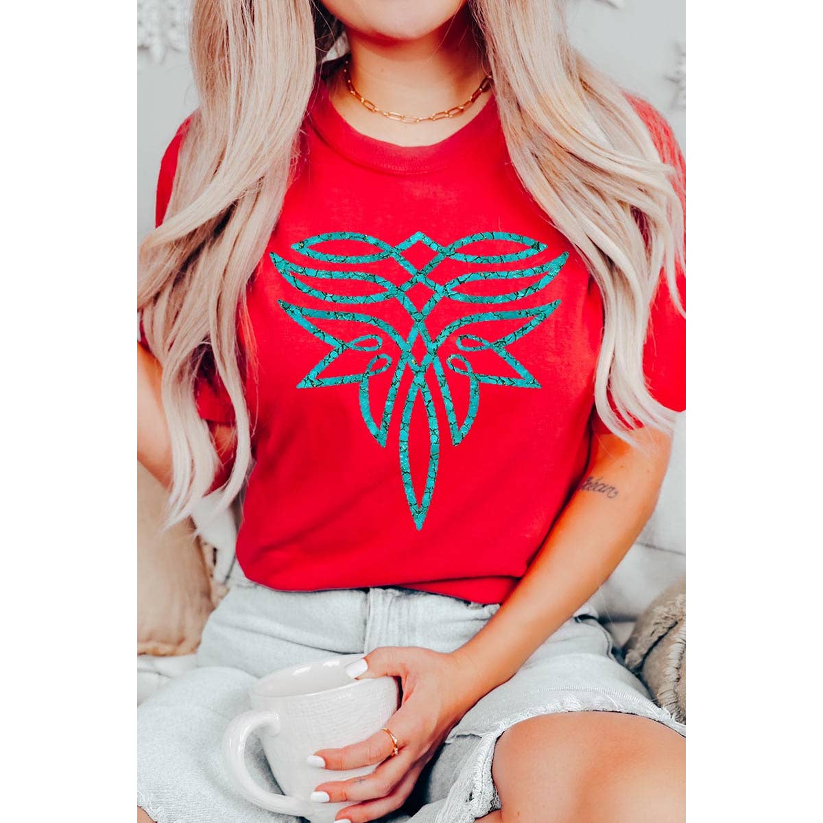 COLORBEAR - Vente T-shirt à imprimés – femme - T-shirts graphiques turquoises au point de botte - Mélange chiné noir15