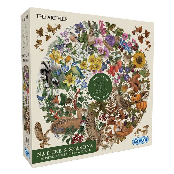 Art File: Nature's Seasons 500 piece circular jigsaw puzzle for wholesale by Gibsons Games Inc