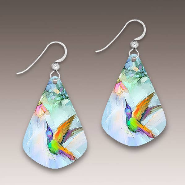 Hummingbird Fine Art Short Drop Handmade Earrings for wholesale by Illustrated Light & DC Designs