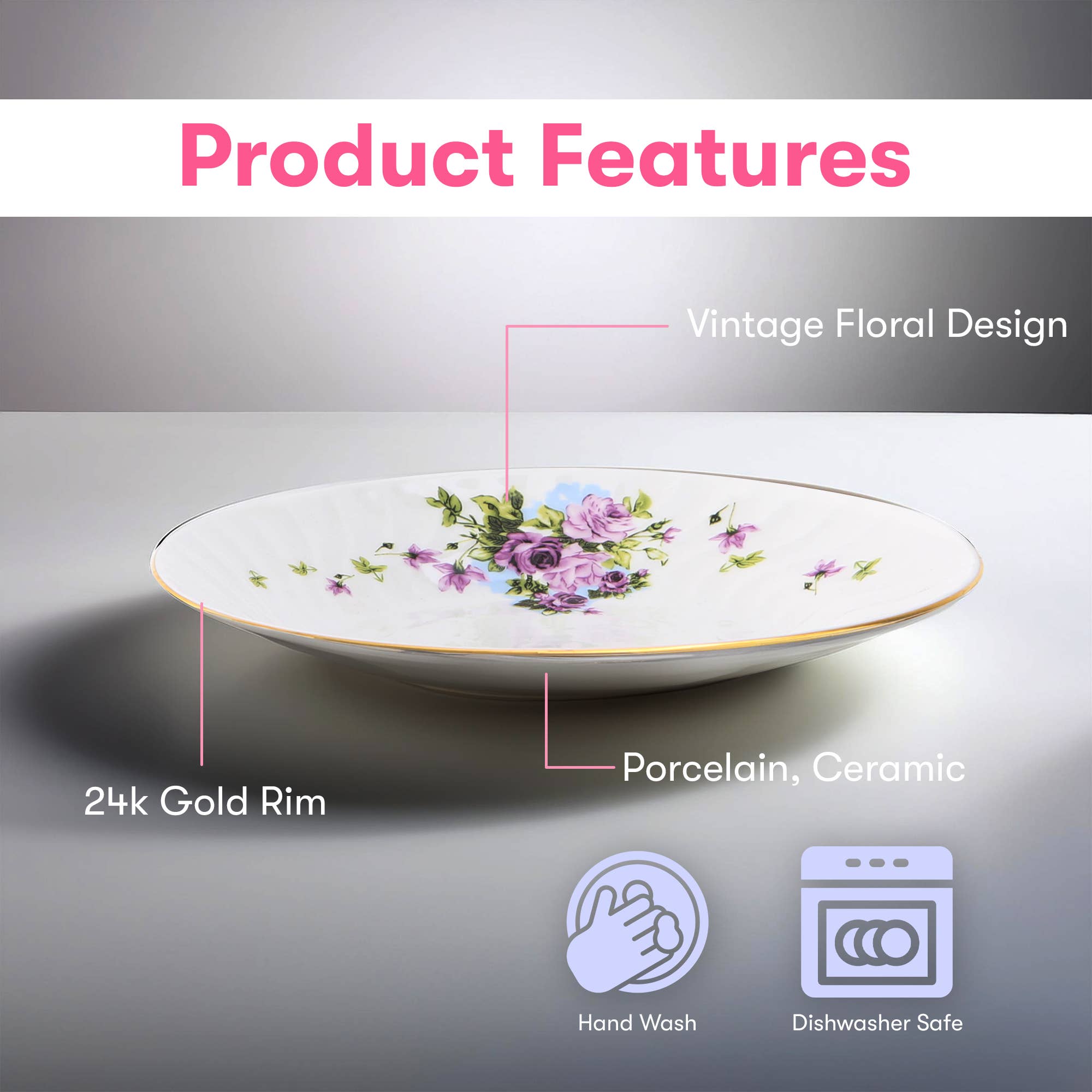 Lynns - Wholesale Dinner Plate - *Floral 7½-Inch Porcelain Dessert Plate with Rippled Swirls10