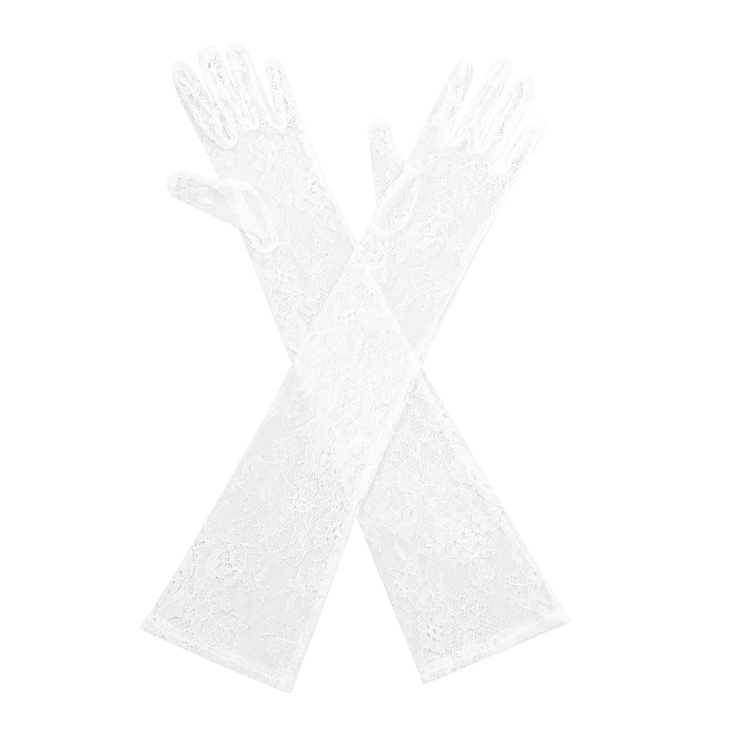 Floris Linens - Venta al por mayor Guantes - Mujer - Guantes de novia largos de encaje completo de tul.2