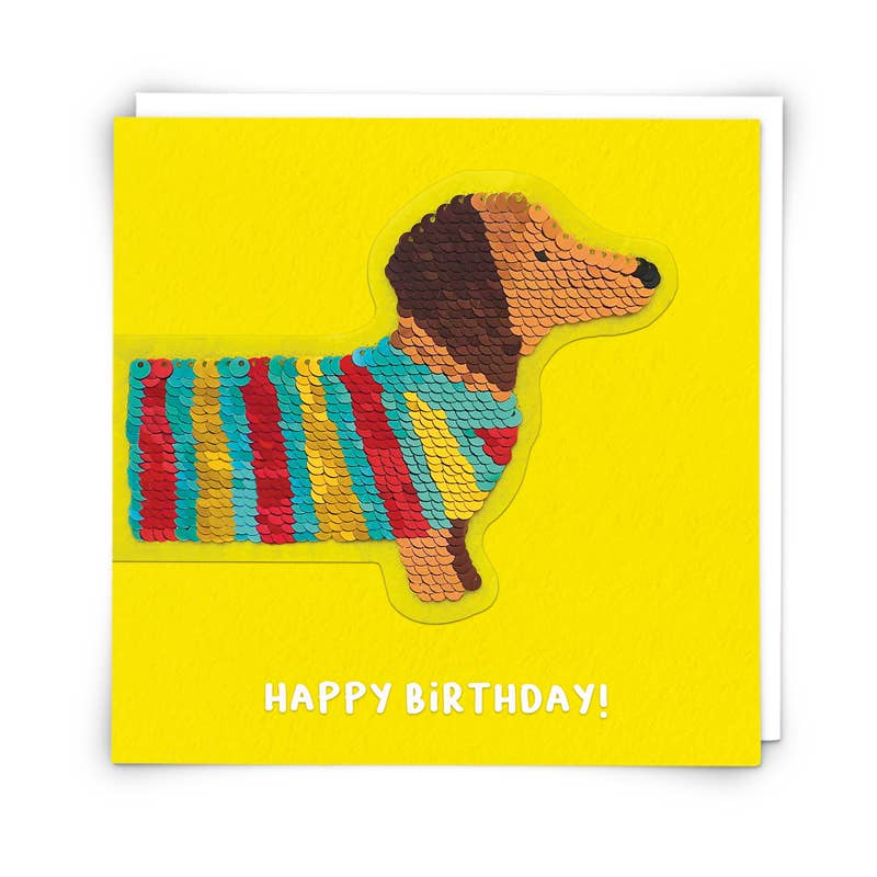 Redback Cards UK - Wholesale Birthday Card - Sequin Dog Greetings Card with Reusable Sequin Patch