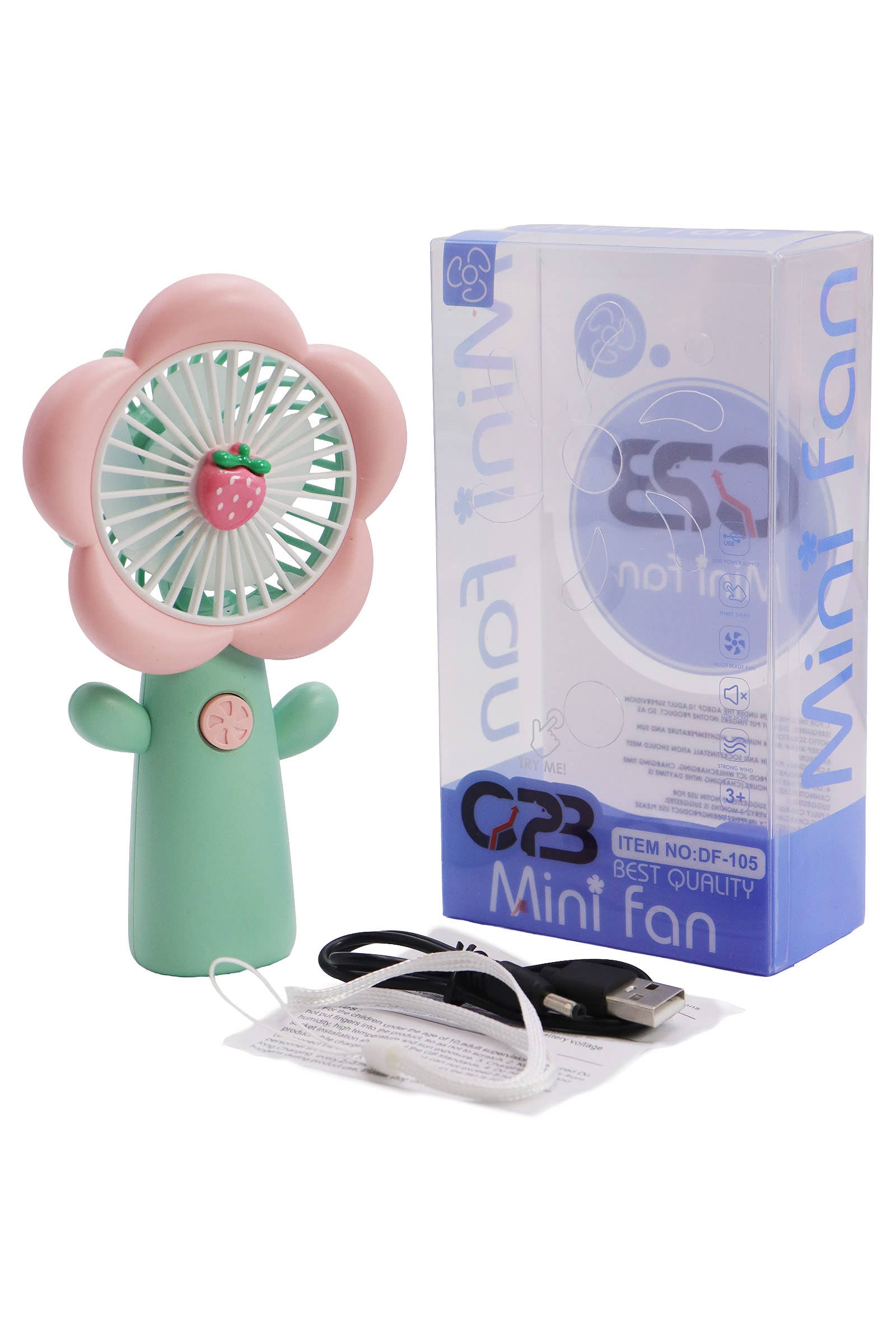 DIVERSE Bärbar elektrisk handfläkt med pastellfärgade blomblad och fruktmotiv för wholesale på Faire8