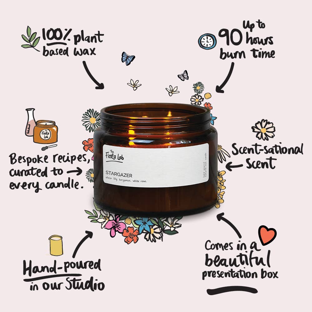 The Flora Lab | Hand Poured Natural-Wax Candles – Engroshandel Glaslys – Stargazer pink blomstret lys | Mors dags gave5