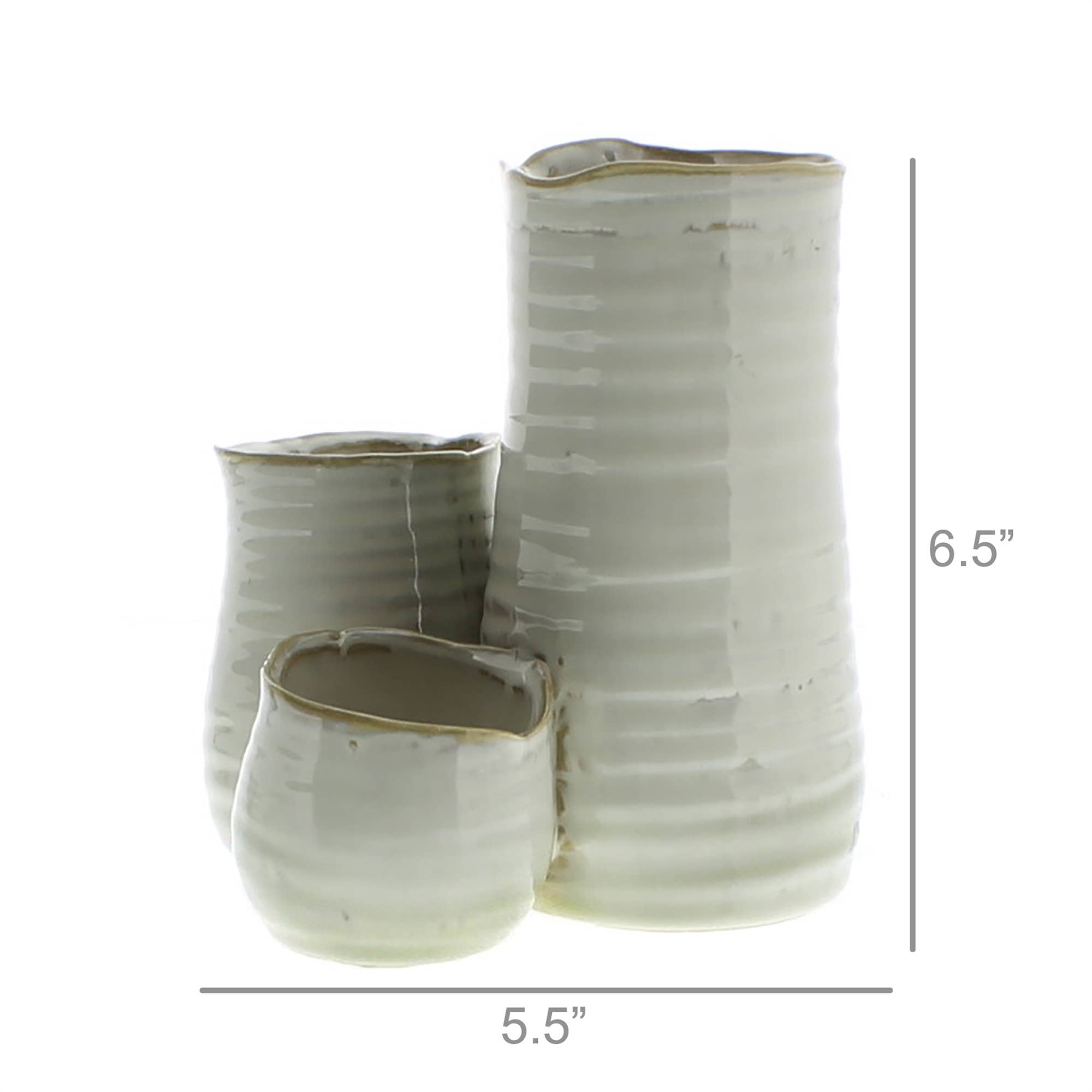 HomArt - Wholesale Vase - Bower Clustered Ceramic Vase - Tall Triple - Fancy White