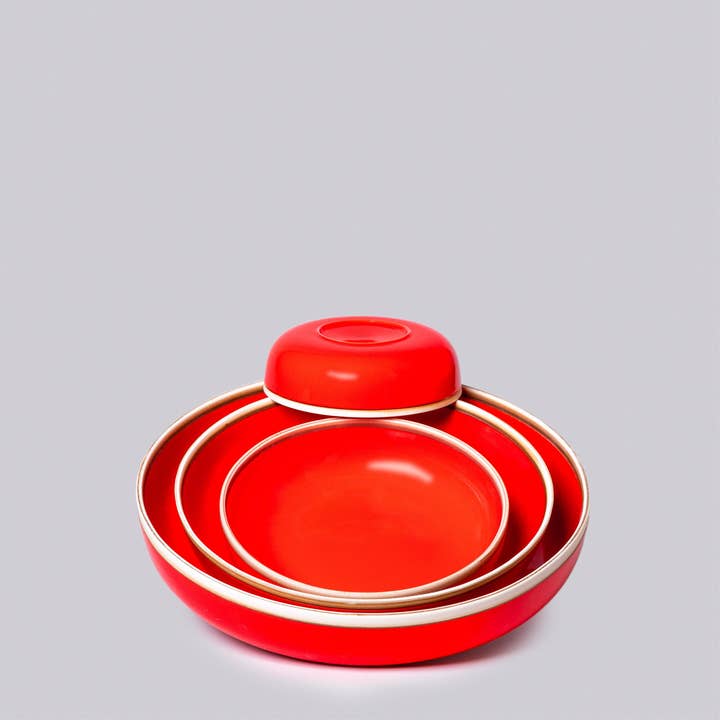 Middle Kingdom - Wholesale Decorative Plate/Dish/Bowl - Coral Red Glossy Porcelain Hermit Bowl Nests3