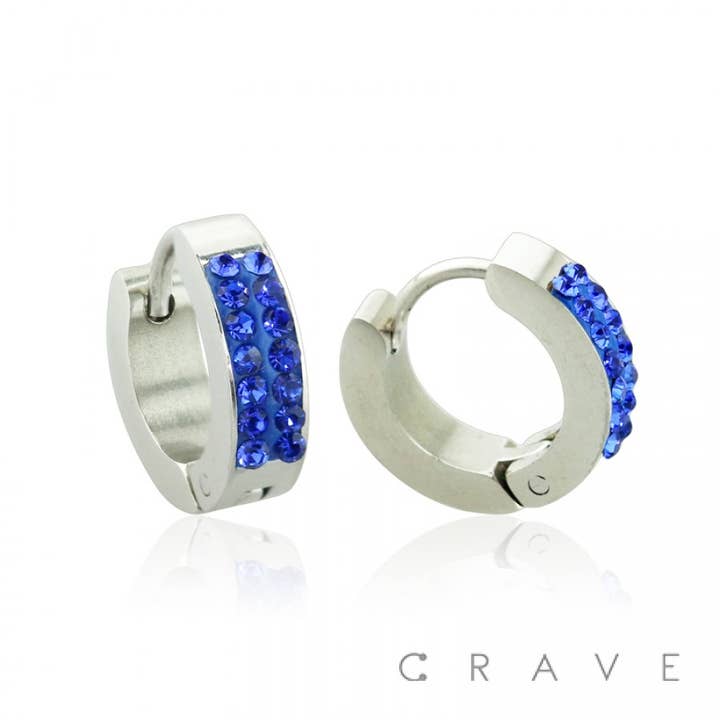 CRAVE BODY JEWELRY - Wholesale Huggie Earrings - PAIR OF SS CZ PAVED HUGGIE/HOOP EARRINGS
