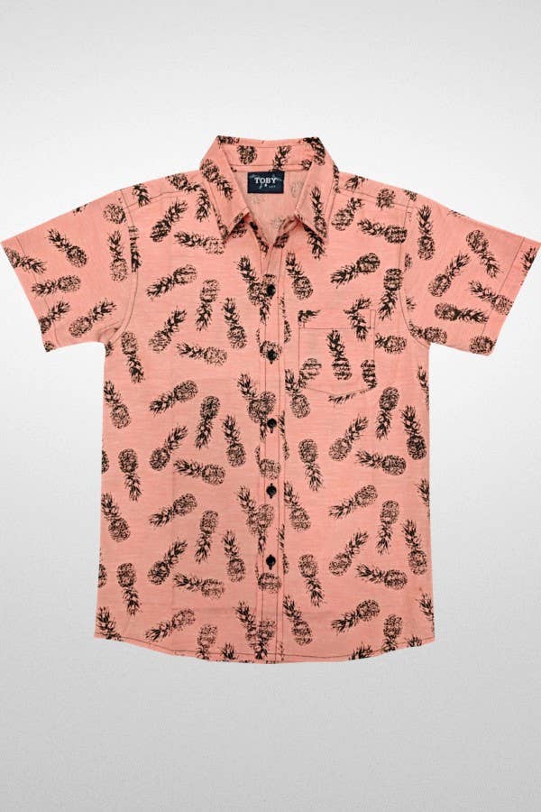 JJ BEBE LAND - Wholesale Button Down Shirt - Kids - Boys Shirt_ Hawaiian Pineapple