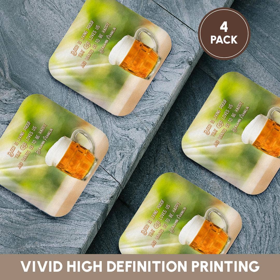 3dRose - Wholesale Coasters - 3dRose, Sunrays, beer mug. Beer is living proof that God loves us. Franklin, Coaster12