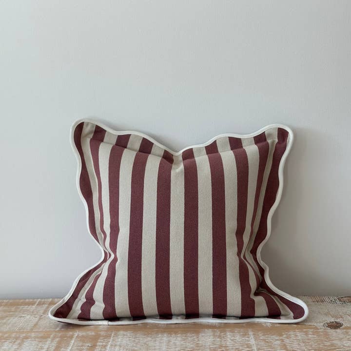 Ellenvale Trade – wholesale Throw pillow cover – Chloe Plum Stripe Scalloped Edge Cushion Cover 1