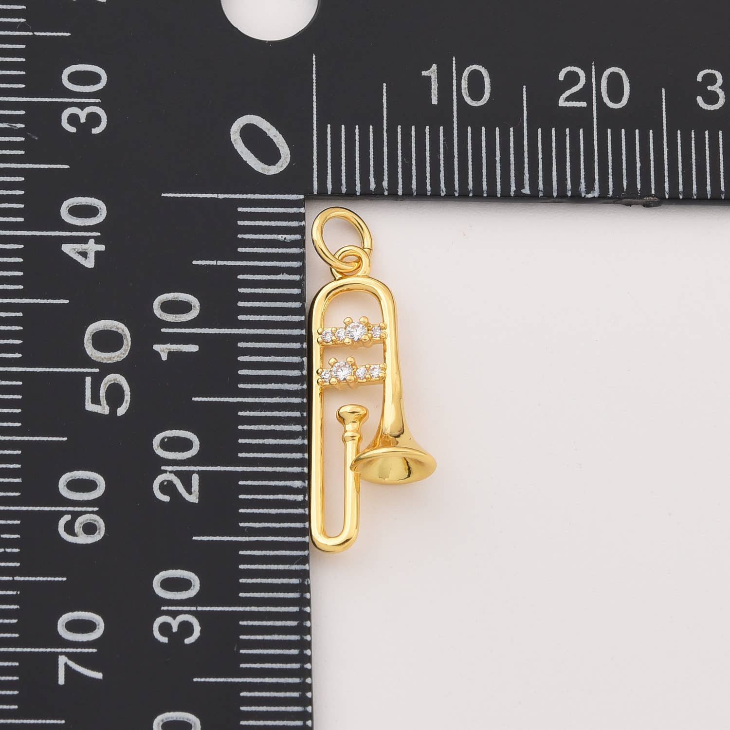 Beads Creation - Wholesale Individual Charm/Pendant - Gold Filled Trombone Charm CZ Music Pendant DIY CP22863