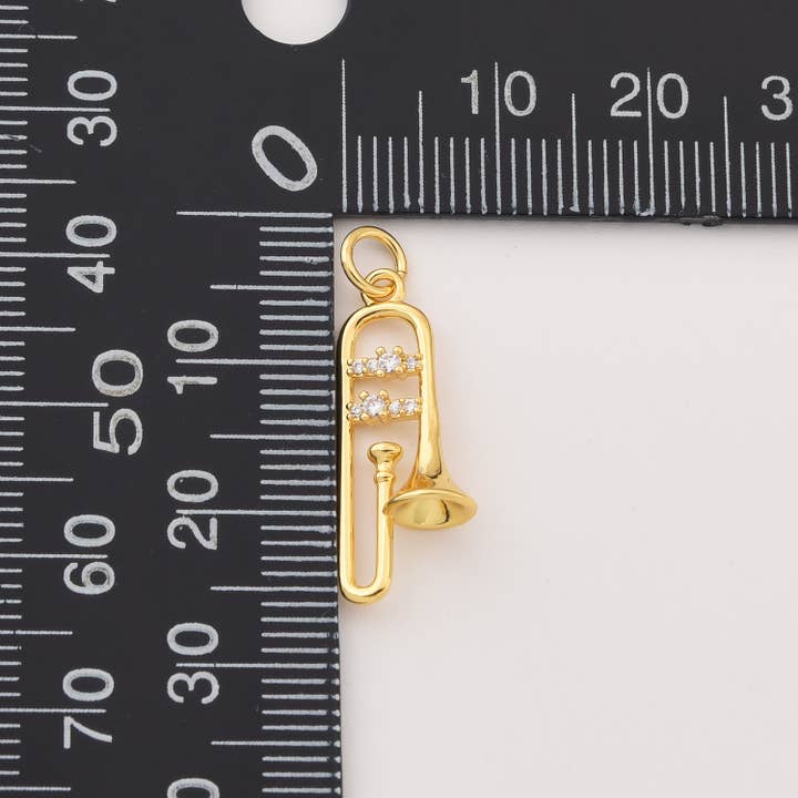 Beads Creation - Wholesale Individual Charm/Pendant - Gold Filled Trombone Charm CZ Music Pendant DIY CP22863