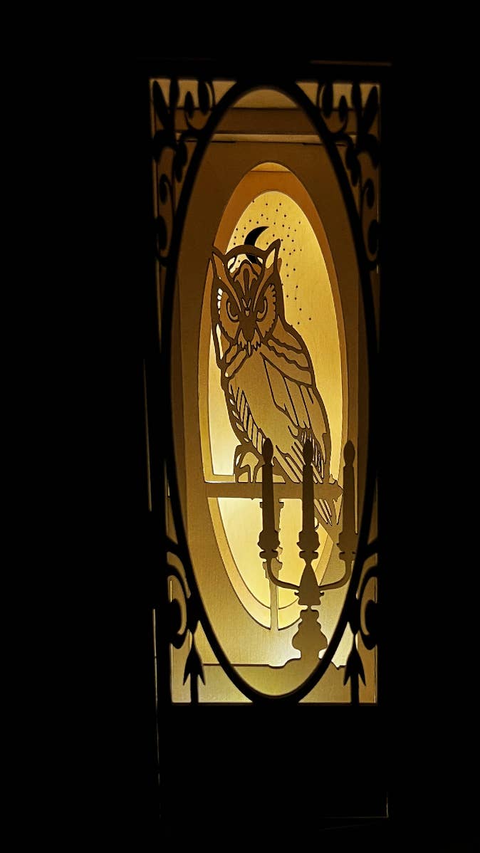 Squirrel Tacos Papercuts - Wholesale Bookend - Magical Book Nook Lighting - Library Owl under the moon4