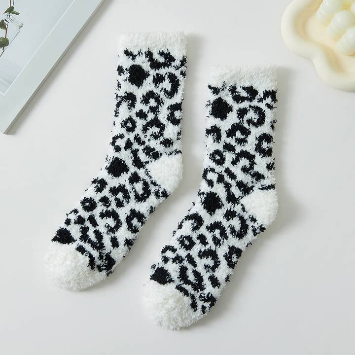 ASSORTED COLORS Leopard Pattern Fuzzy Winter Socks for wholesale on Faire