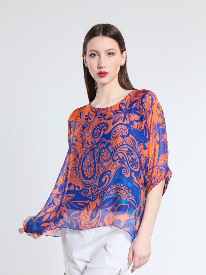 TINA Stephens Italy/Tees By Tina - Wholesale Kaftan - Women's - Marjorie Island Fantasy 3/4 Sleeve Slim Kaftan with Sim (BQ241F)0