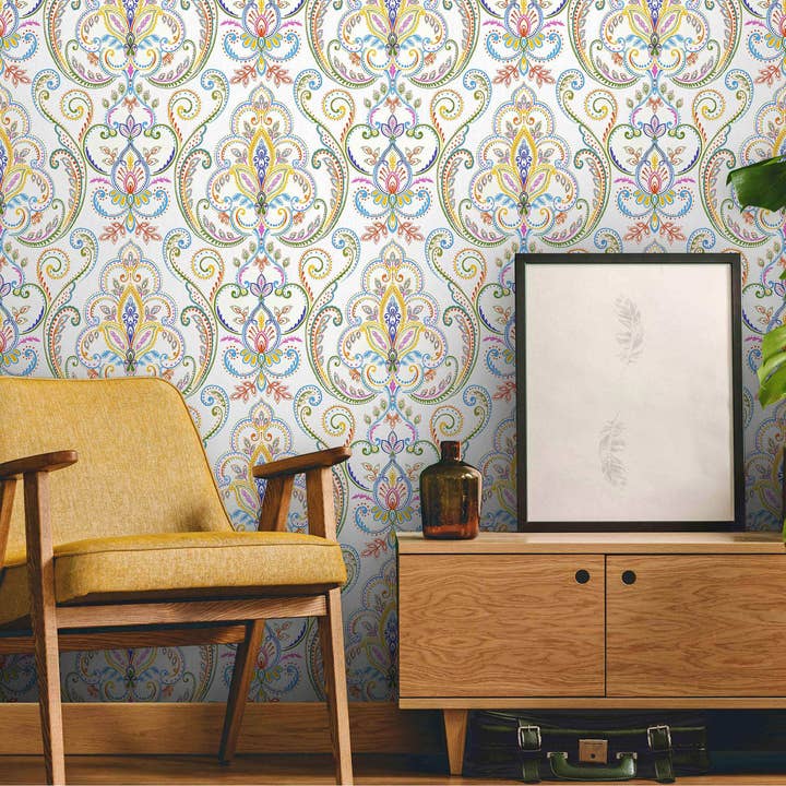 Walloro Luxury Embossed Wallpaper - Wholesale Wallpaper - White Elegant Damask 3D Embossed Wallpaper, Vibrant Colors Textured Luxury Wallpaper3