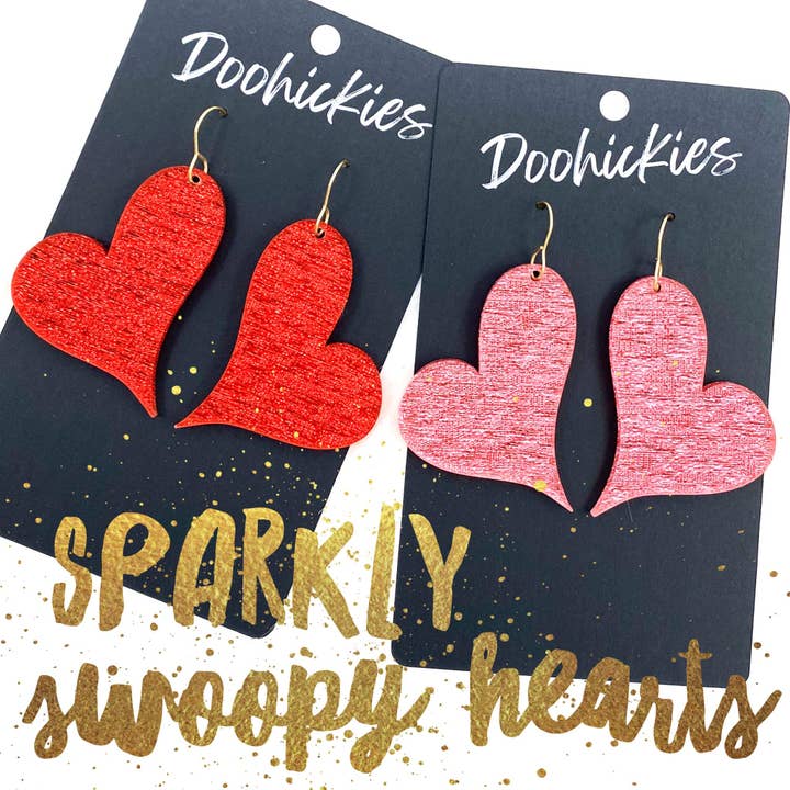 Cuori Acrilici Swoopy Saffiano Scintillanti - Orecchini di San Valentino per la vendita all'ingrosso da parte di Doohickies