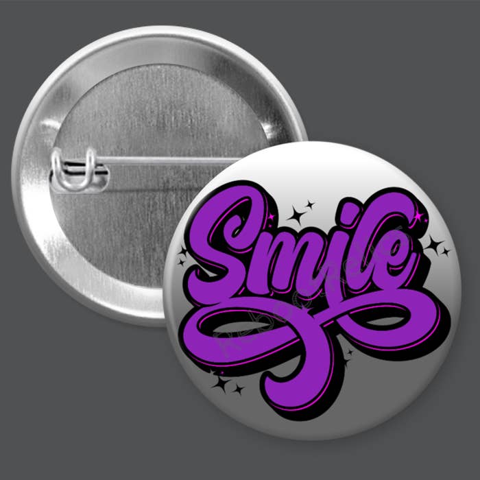 Smile: Purple with Stars - 1.5" or 2.25", Pin or Magnet for wholesale by RebootRelics