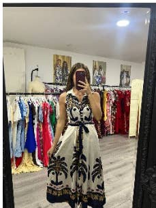 Rhia Collar Boarder Print Sleevless Midi Dress for wholesale by Girl In Mind